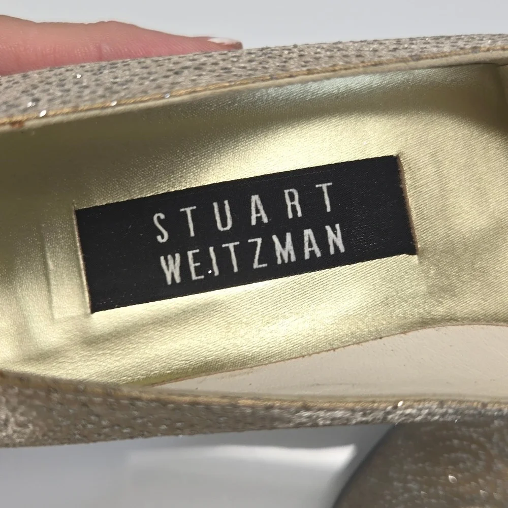 Stuart Weitzman Heel Pumps Womens 7B Gold Glitter Pointed Toe Evening Party Glam